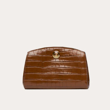 Dark Croc Embossed Leather Clutch Bag