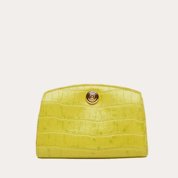 Croc Embossed Leather Mandala Metal Pushlock Clutch Bag