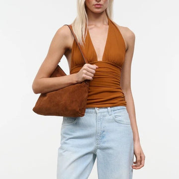 Warm Brown Suede Adjustable Strap Hobo Shoulder Bag