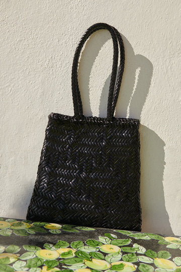 Hand Braided Vegetable Tanned Leather Flat Basket Bag