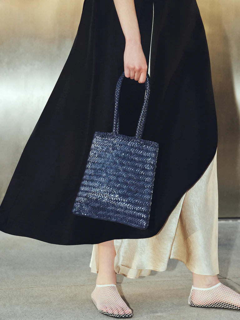 Hand Braided Vegetable Tanned Leather Flat Basket Bag