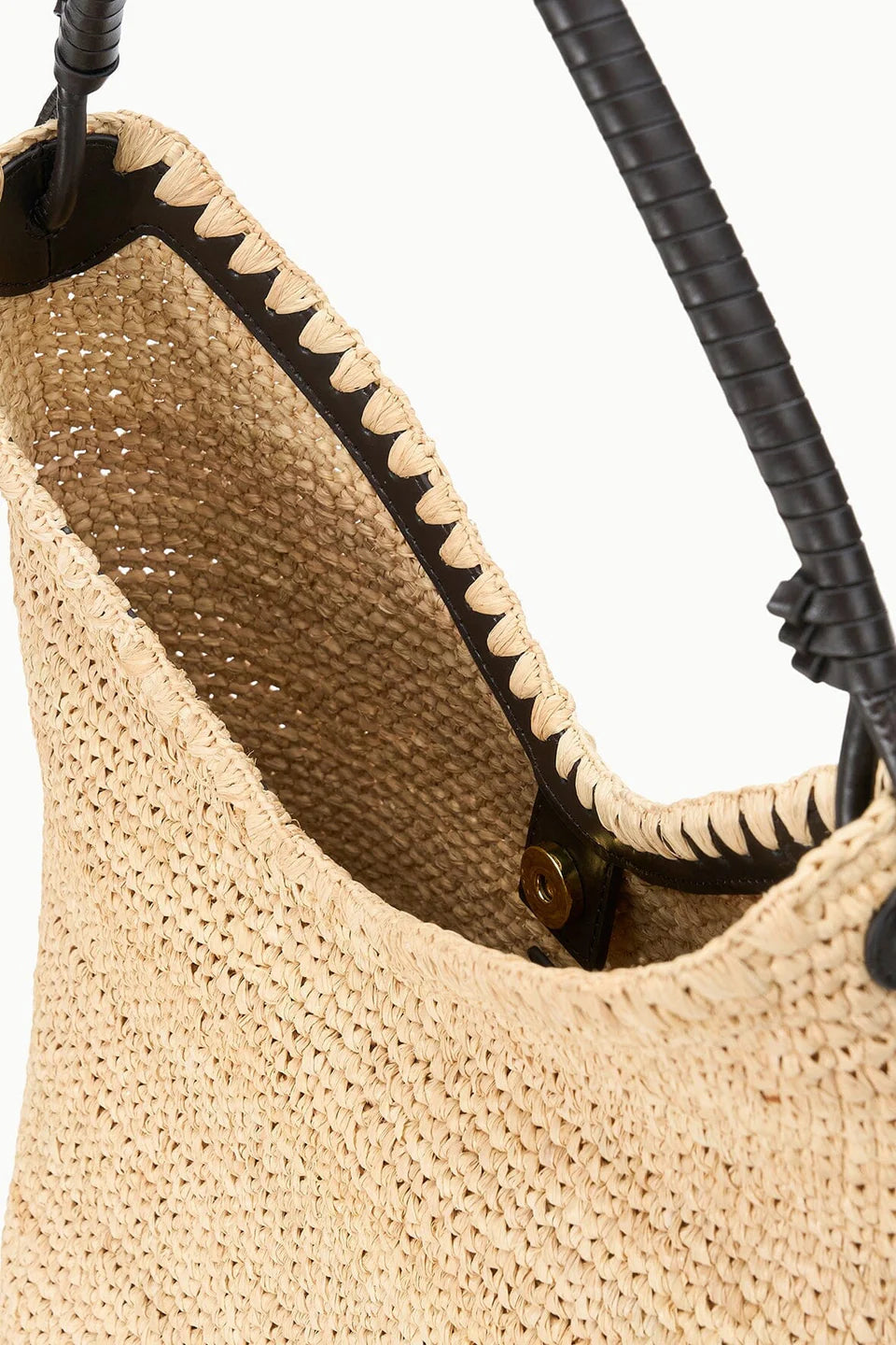 Large Natural Raffia Bucket Tote Bag with Leather Handle