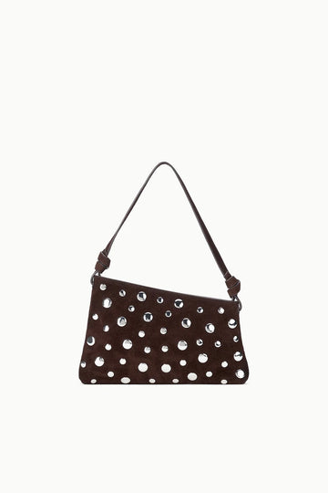 Dark Brown Suede Silver Polka Dot Studded Shoulder Bag