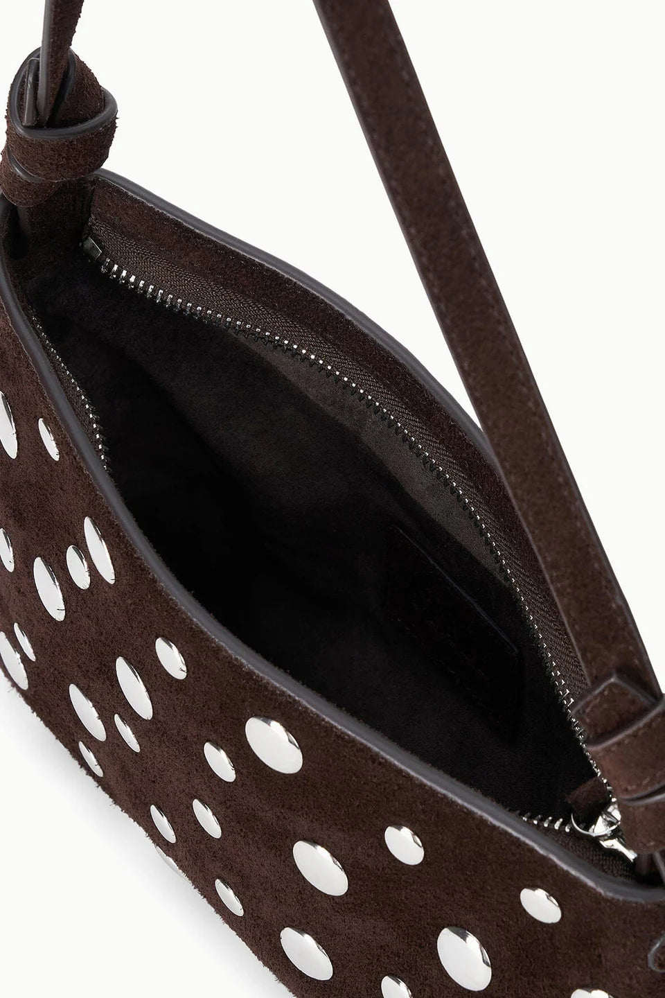 Dark Brown Suede Silver Polka Dot Studded Shoulder Bag