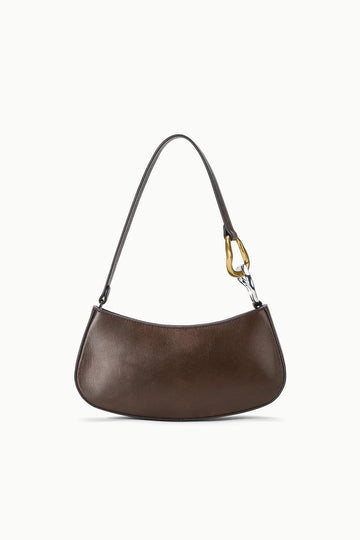 Two-Tone Hardware Dark Brown Lamb Leather Mini Ollie Shoulder Bag