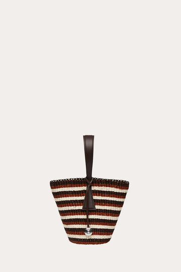Striped Hand Woven Sisal Mini Basket Bag Single Leather Handle