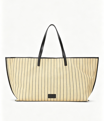 Yellow Thin Stripe Canvas Large Shoulder Tote